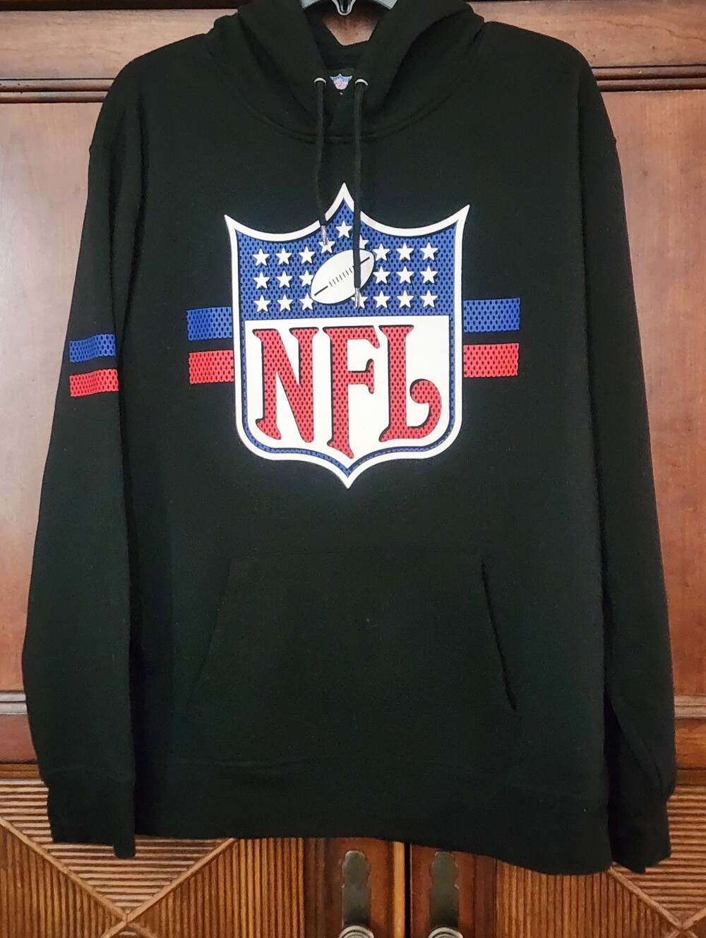 NFL Black Hoodie with Red and Blue Shield Logo